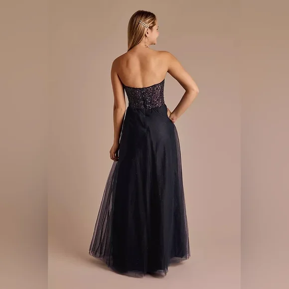 JULES & CLEO | Floral Encrusted Bodice Strapless Ball Gown in Navy sz 4 - Picture 14 of 15
